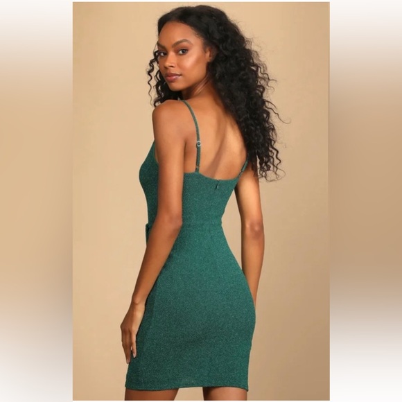 Lulus glitter tulip cocktail mini bodycon dress spaghetti straps - Picture 2 of 10